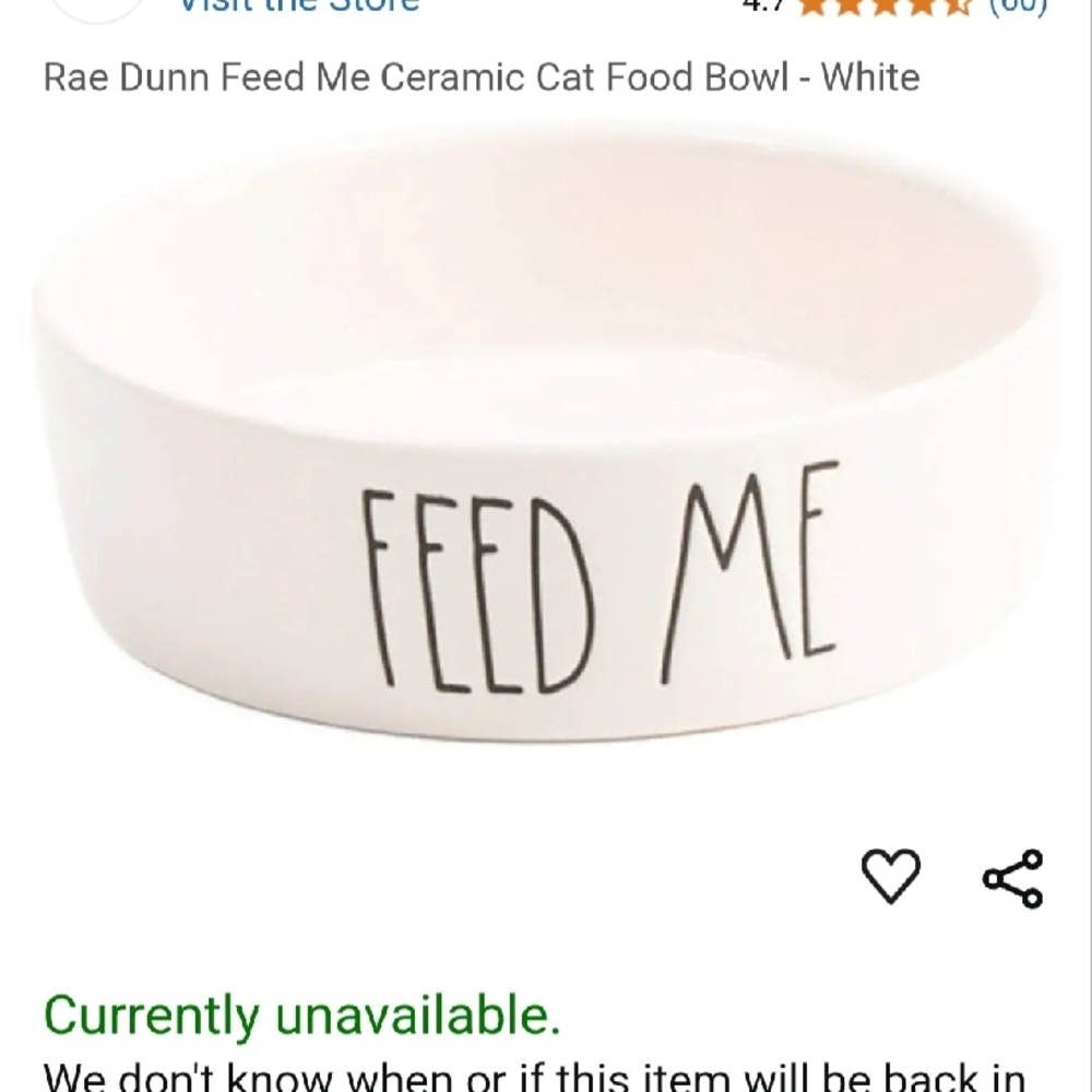 Rae Dunn Feed Me Ceramic Cat Food Bowl - White